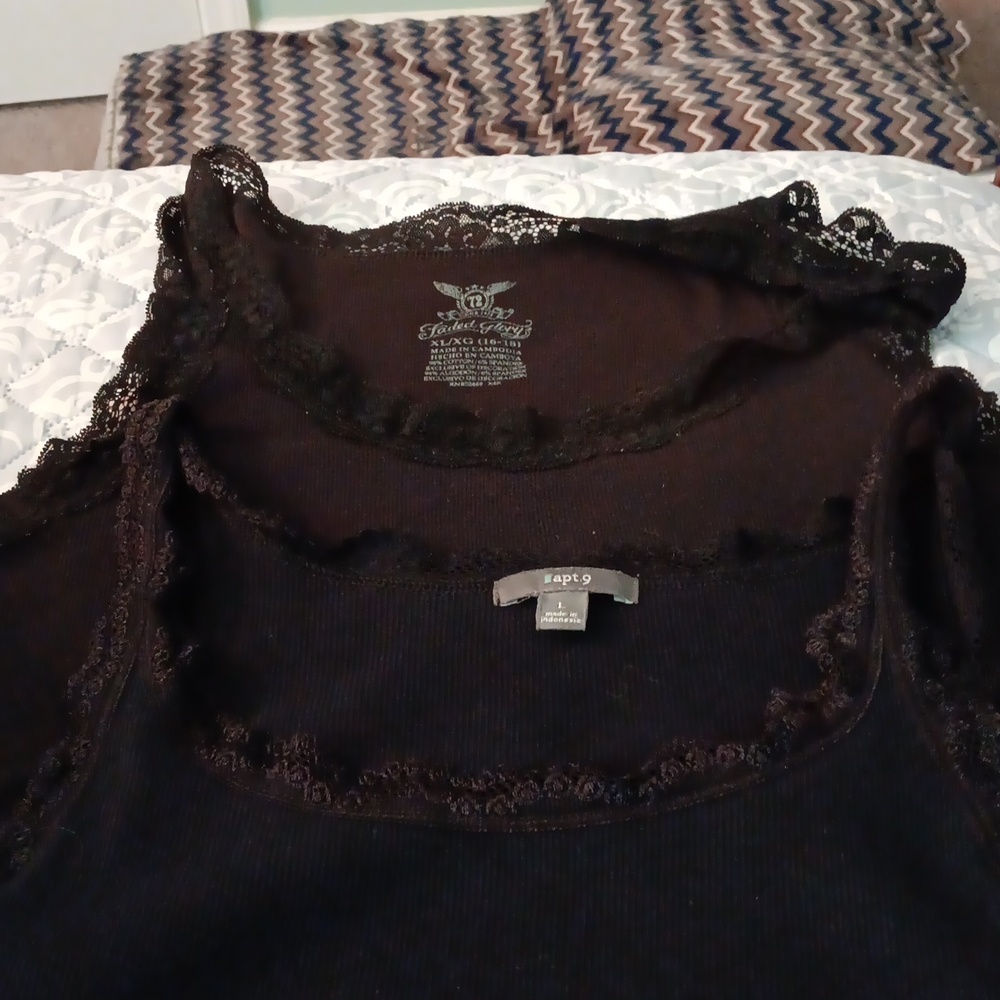 2 laced top ribbed Black Tanks
